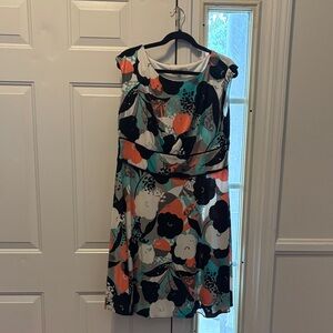 dressbarn Floral Midi Dress - Black, Orange, Green
